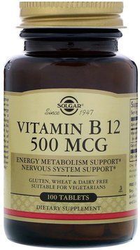 Solgar Vitamin B12 (Солгар Вітамін В12), 500 мкг, 100 таблеток 463616 фото