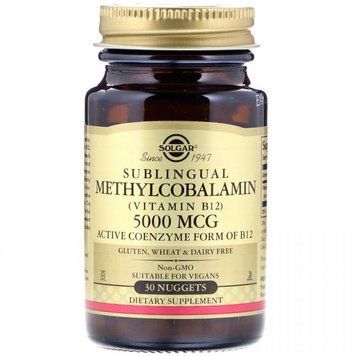 Solgar Sublingual Methylcobalamin (Vitamin B12) 5000 mcg, (Солгар Сублінгвальний метилкобаламін (Витамин В12)),30 таблеток 498711 фото