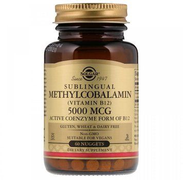 Solgar Sublingual Methylcobalamin (Vitamin B12) 5000 mcg, (Солгар Сублінгвальний метилкобаламін (Витамин В12)),60 таблеток 498710 фото