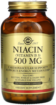 Solgar Niacin Vitamin B3 500 мг (Солгар Ніацин Вітамін B3 ), 250 капсул 1052584 фото