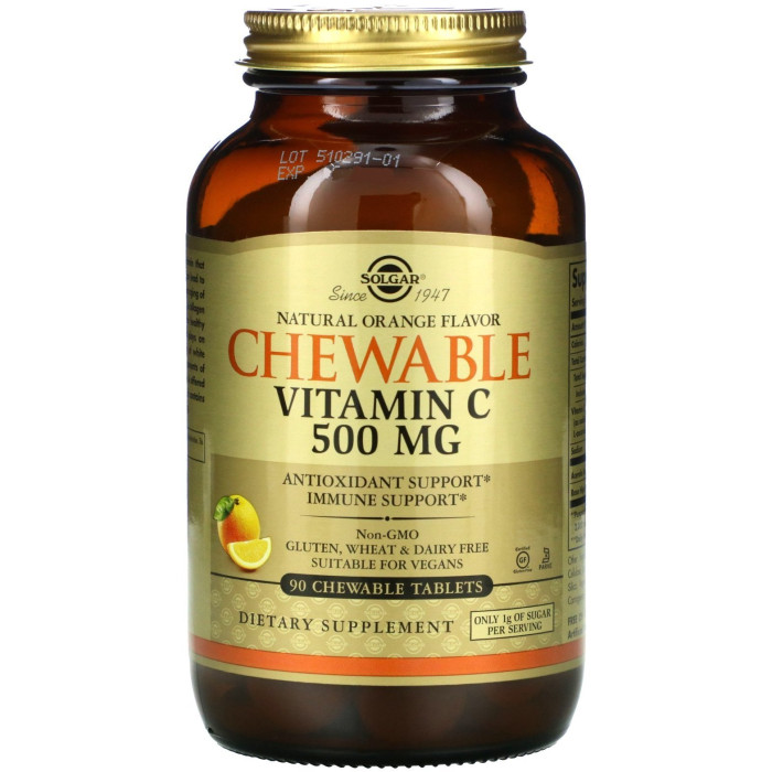 Solgar Chewable Vitamin C (Солгар жувальний Вітамін С,апельсин), 500 мг 90 таблеток