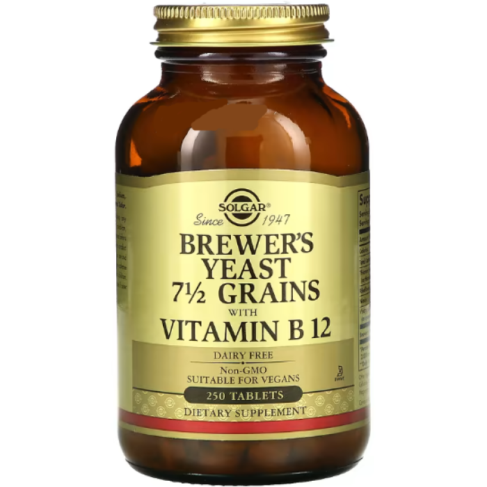 Solgar Brewer's Yeast 7 1/2 Grains with Vitamin B12 (Солгар Пивні дріжджі + Вітамін В12), 250 таблеток