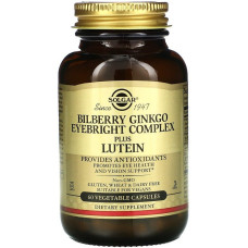 Solgar Bilberry Ginkgo Eyebright Complex Plus Lutein (Солгар Комплекс Черника, Гинкго, Очанка и Лютеин), 60 капсул