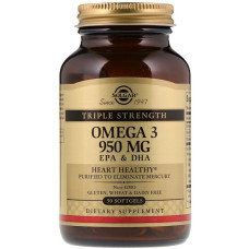 Solgar Omega-3 950 mg Triple Strength (Солгар Омега-3, ЕПК і ДГК, потрійна сила), 50 капсул