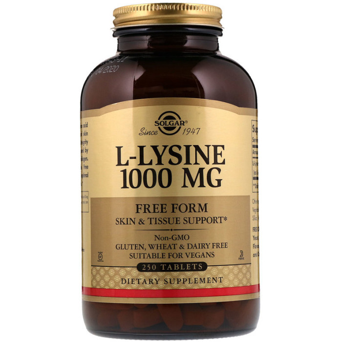 Solgar L-Lysine Free Form 1000 mg (Солгар L-Лизин), 250 таблеток