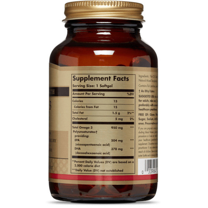 Solgar Omega-3 EPA & DHA Triple Strength 950 mg (Солгар Омега-3 ЕПК і ДГК, потрійна сила), 100 капсул