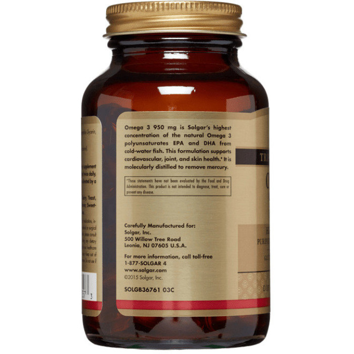 Solgar Omega-3 EPA & DHA Triple Strength 950 mg (Солгар Омега-3 ЕПК і ДГК, потрійна сила), 100 капсул