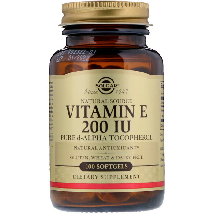 Solgar Natural Vitamin E, 200 IU, Pure d-Alpha Tocopherol (Солгар Натуральний Витамин Е (d-альфа-токоферол)), 100 капсул