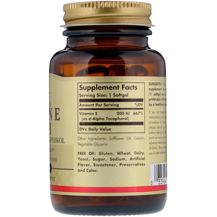 Solgar Natural Vitamin E, 200 IU, Pure d-Alpha Tocopherol (Солгар Натуральний Витамин Е (d-альфа-токоферол)), 100 капсул