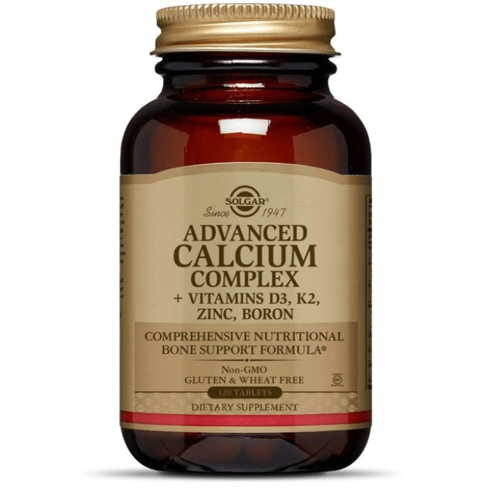 Solgar Advanced Calcium Complex + Vitamins D3, K2, Zinc, Boron(Солгар Улучшенный комплекс кальция с витаминами D3, K2, цинком, бором), 120 капсул