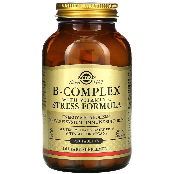 Solgar B-Complex with Vitamin C Stress Formula(Солгар Комплекс витаминов В+С стресс формула), 250 таблеток