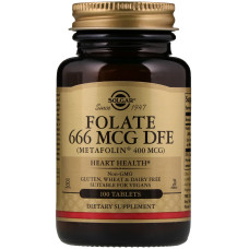 Solgar Folate (As Metafolin), 400 mcg (Солгар Фолієва кислота, Метафолін), 100 таблеток