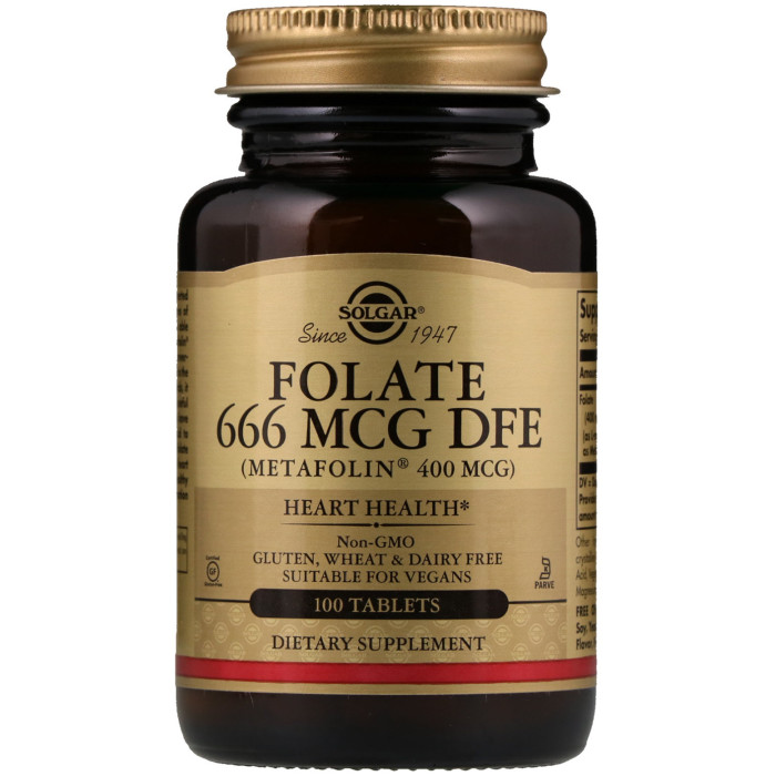 Solgar Folate (As Metafolin), 400 mcg (Солгар Фолієва кислота, Метафолін), 100 таблеток