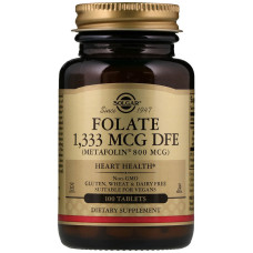 Solgar Folate As Metafolin (Солгар Фолієва кислота, Метафолін),800 mcg, 100 таблеток