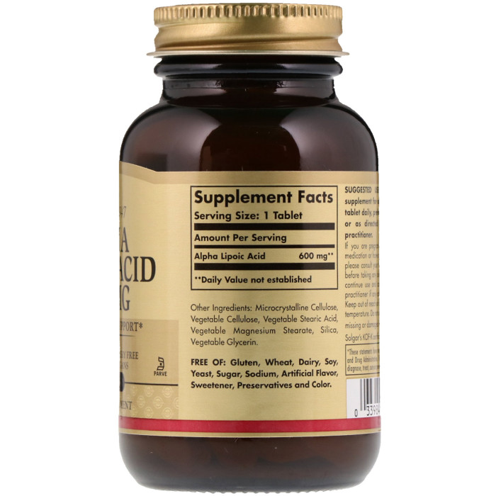 Solgar Alpha Lipoic Acid 600 mg (Солгар Альфа-липоевая кислота), 60 таблеток