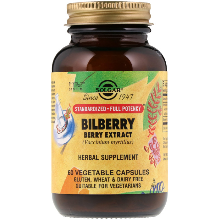 Solgar Standardized Full Potency Bilberry Berry Extract (Солгар Экстракт черники), 60 веганских капсул