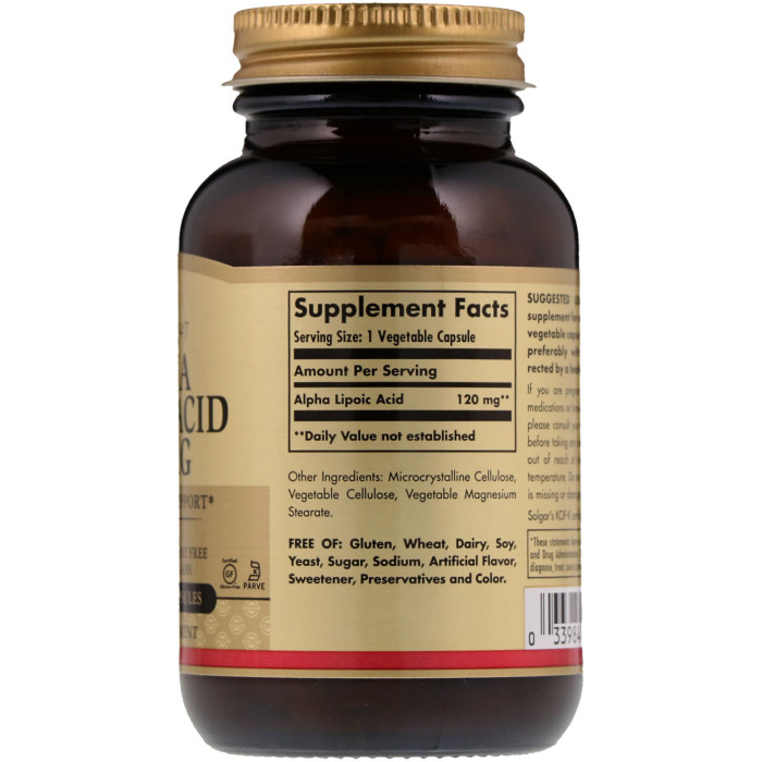 Solgar Alpha Lipoic Acid 120 mg (Солгар Альфа-ліпоєва кислота), 60 веганських капсул