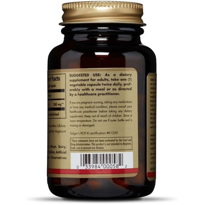 Solgar Alpha Lipoic Acid 200 mg (Солгар Альфа-липоевая кислота), 50 капсул