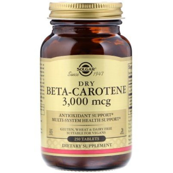 Solgar Dry Beta-Carotene 10,000 IU (Солгар Бета-каротин 10,000 МЕ), 250 таблеток