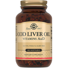 Solgar Cod Liver Oil Vitamin A & D (Солгар Вітаміни А та D3 з печінки тріски), 100 капсул