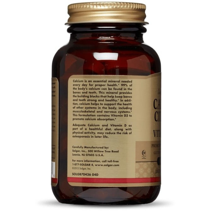 Solgar Calcium Citrate with Vitamin(Солгар Цитрат кальция с витамином D3), 60 таблеток