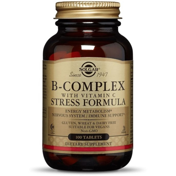 Solgar B-Complex with Vitamin C Stress Formula(Солгар Комплекс вітамінів В+С стрес формула), 100 таблеток