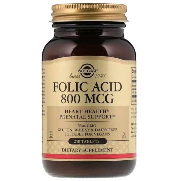 Solgar Folic Acid , 800 mcg (Солгар Фолиевая кислота), 250 веганских капсул