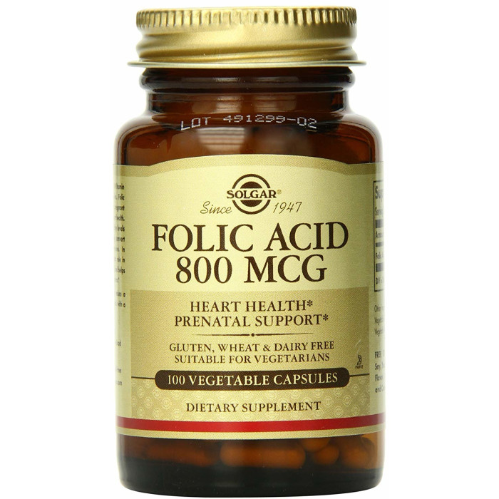 Solgar Folic Acid , 800 mcg (Солгар Фолиевая кислота), 100 веганских капсул