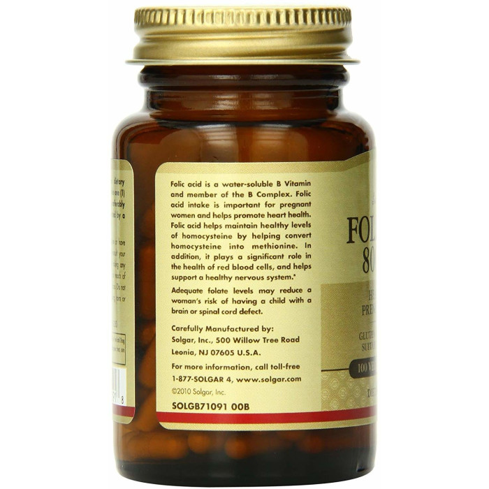 Solgar Folic Acid , 800 mcg (Солгар Фолиевая кислота), 100 веганских капсул