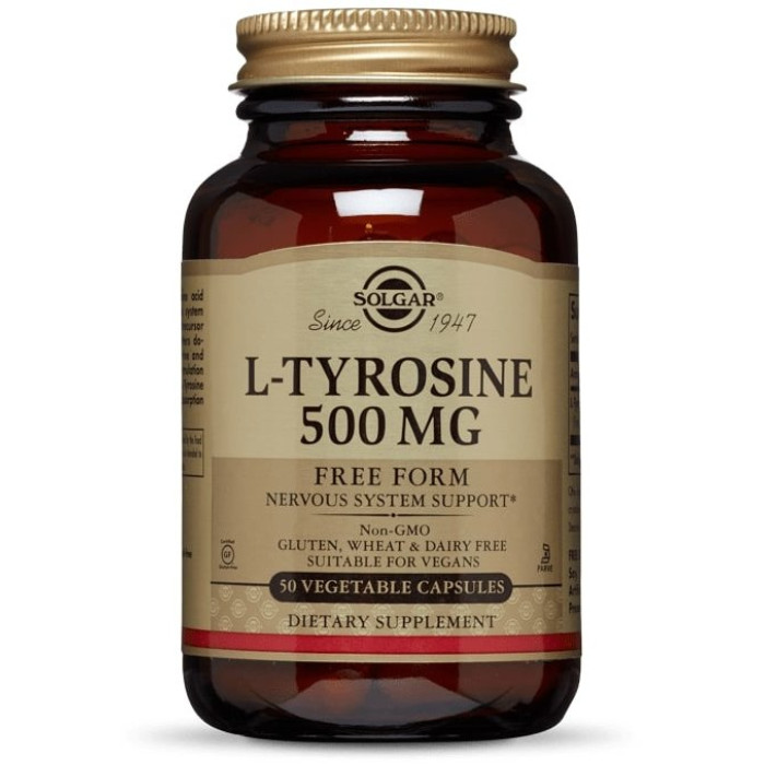 Solgar L-Tyrosine 500 mg (Солгар L-Тирозин), 50 веганських капсул