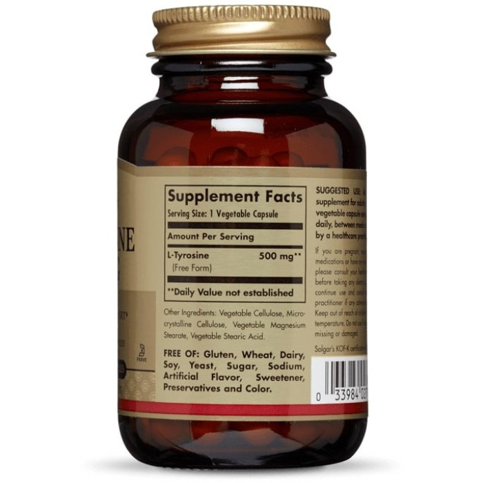 Solgar L-Tyrosine 500 mg (Солгар L-Тирозин), 50 веганських капсул