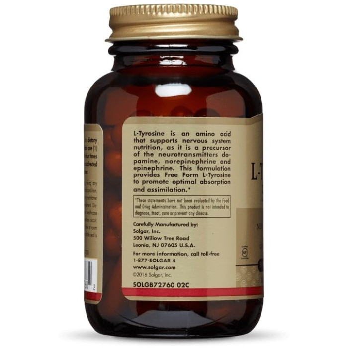Solgar L-Tyrosine 500 mg (Солгар L-Тирозин), 50 веганських капсул