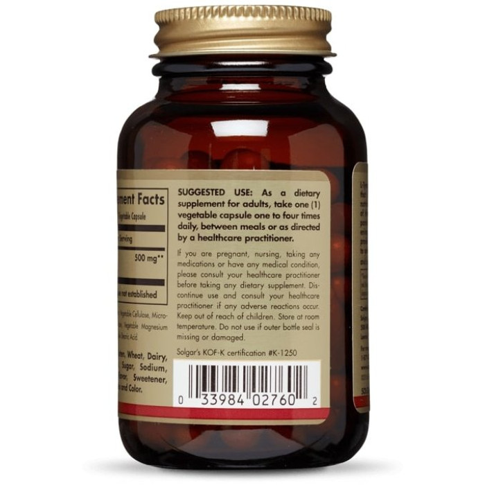 Solgar L-Tyrosine 500 mg (Солгар L-Тирозин), 50 веганських капсул
