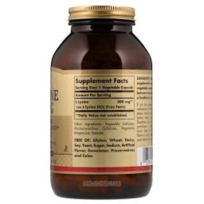 Solgar L-Lysine Free Form 500 mg (Солгар L-Лізин), 100 веганських капсул