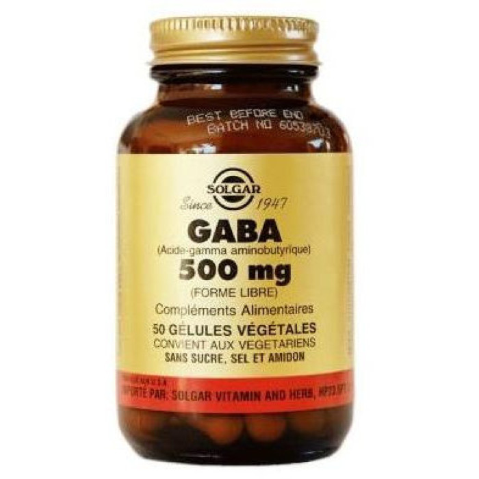 Solgar GABA 500 mg (Солгар Гамма-аминомасляная кислота), 50 веганских капсул