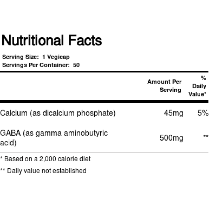 Solgar GABA 500 mg (Солгар Гамма-аминомасляная кислота), 50 веганских капсул