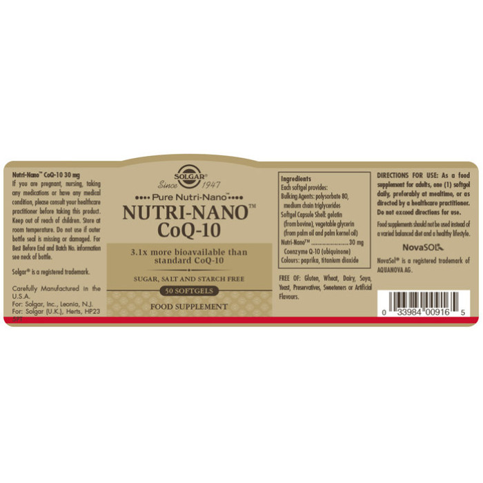 Solgar Nutri-Nano CoQ-10 (Солгар Коензим Q10 Нутрі-нано), 50 капсул