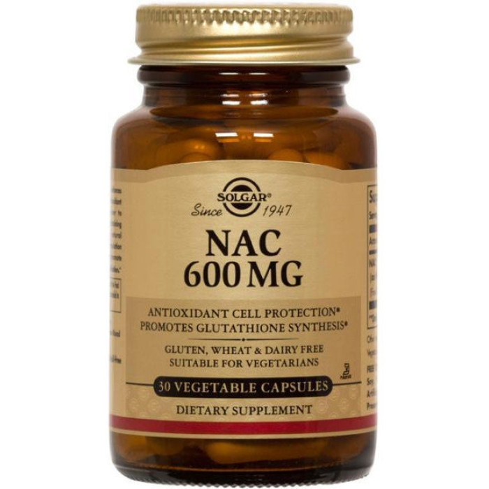 Solgar NAC 600 mg (Солгар НАЦ), 30 веганських капсул