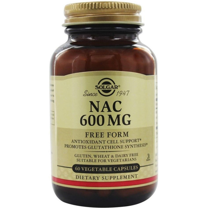 Solgar NAC 600 mg (Солгар N-ацетилцистеин), 60 веганских капсул