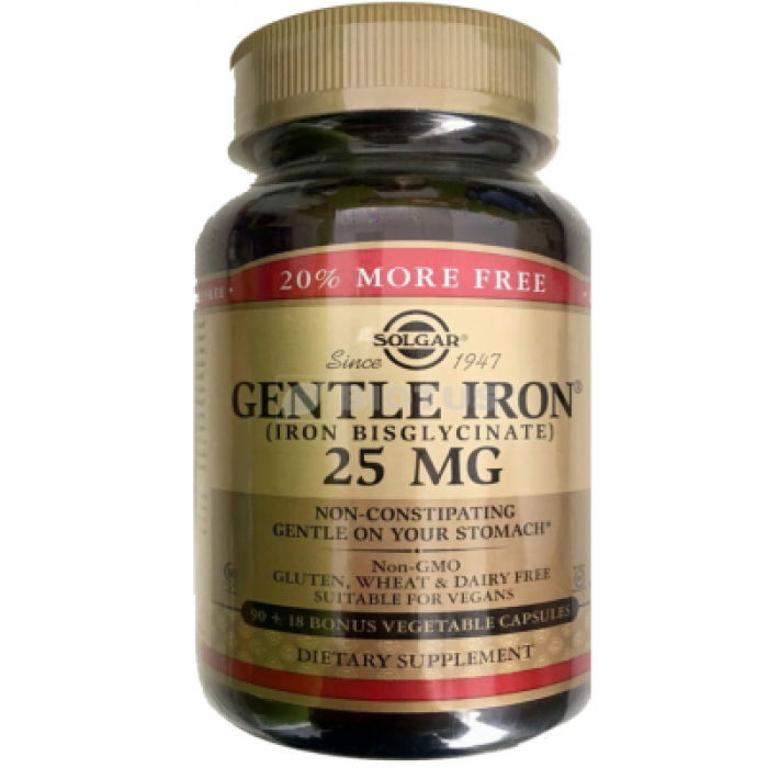Solgar Gentle Iron 25 mg (Солгар Мягкое железо), 90 капсул