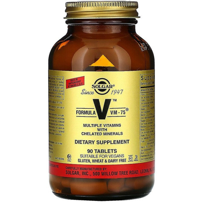 Solgar Formula V VM-75 Multiple Vitamins with Chelated Minerals (Солгар формула VM-75 Мультивитамины и минералы) 90 таблеток