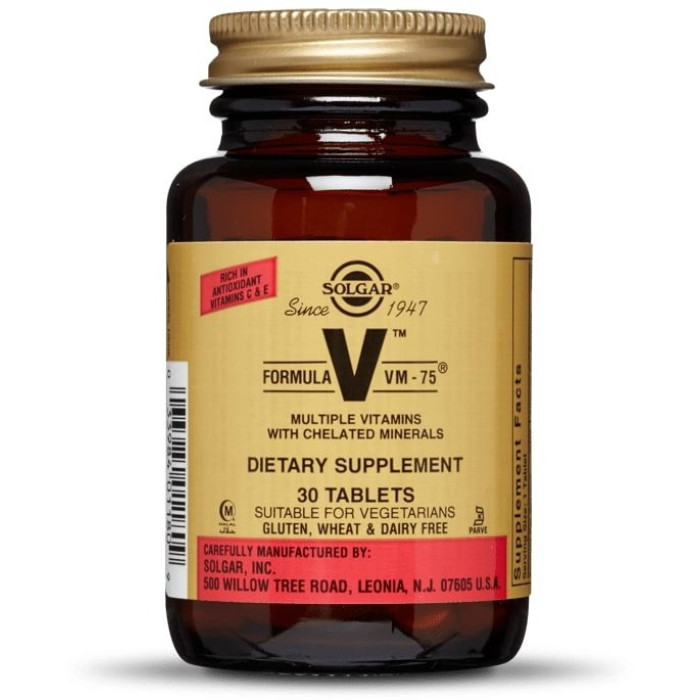 Solgar Formula V VM-75 Multiple Vitamins with Chelated Minerals (Солгар формула VM-75 Мультивитамины и минералы) 30 таблеток