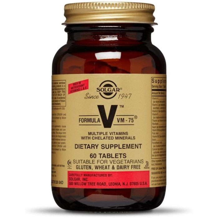 Solgar Formula V VM-75 Multiple Vitamins with Chelated Minerals (Солгар формула VM-75 Мультивитамины и минералы) 60 таблеток