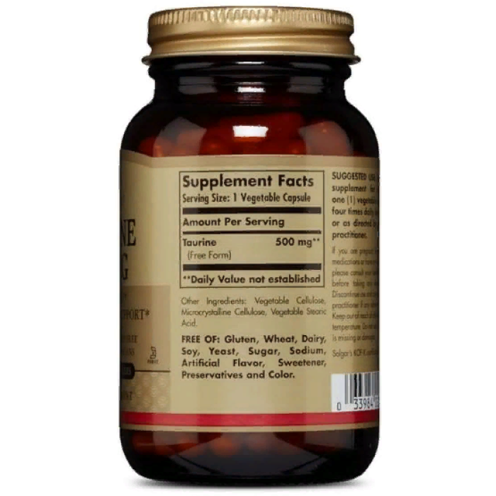 Solgar Taurine 500 mg (Солгар Таурин), 100 веганских капсул