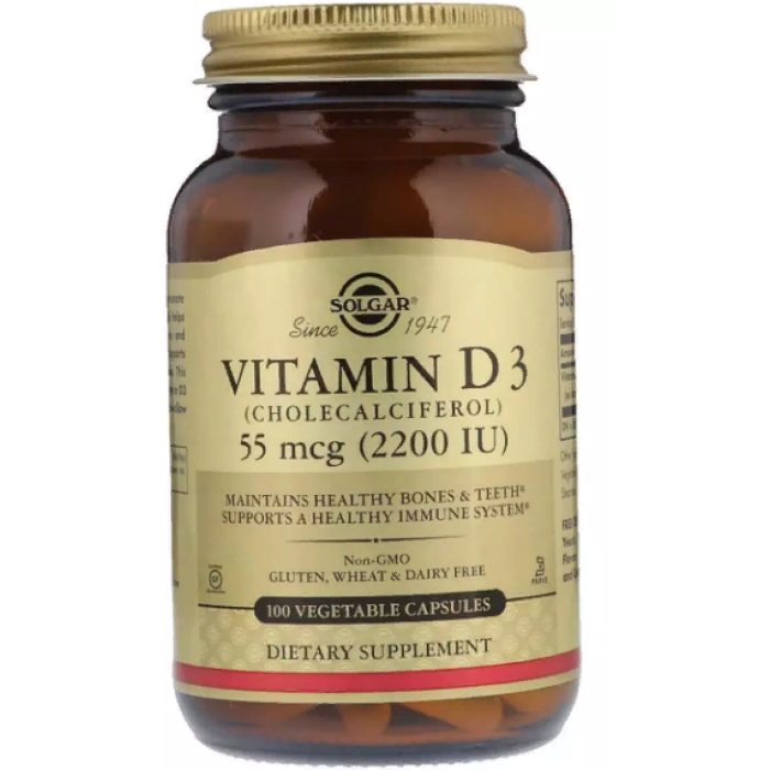 Solgar Natural Vitamin D3, 55 mcg 2200 IU (Солгар Вітамін D3), 100 веганських капсул