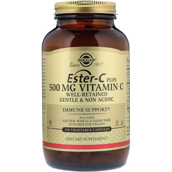 Solgar Ester-C Plus Vitamin C (Солгар Эстер-С плюс Витамин С) 500 mg, 250 веганских капсул