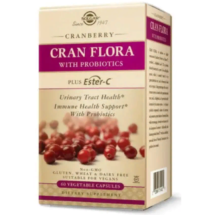Solgar Cran Flora with Probiotics (Солгар Клюква с пробиотиками), 60 веганских капсул