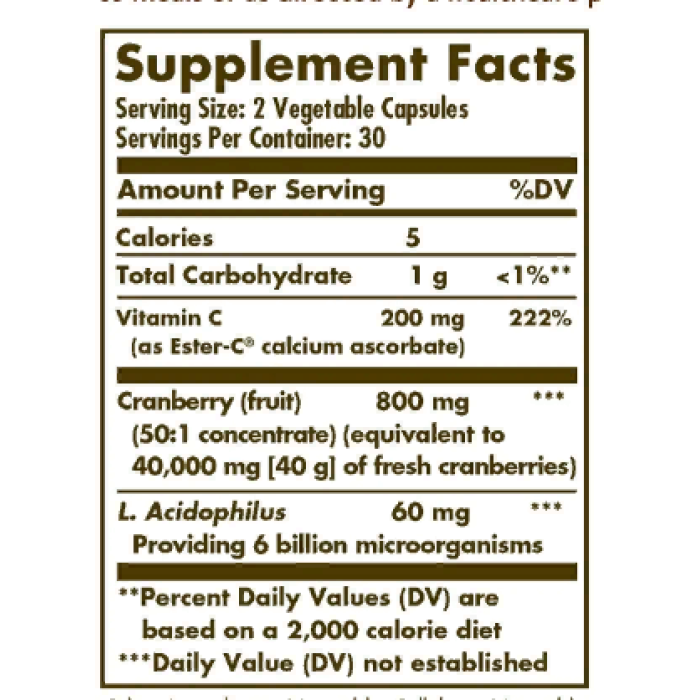 Solgar Cran Flora with Probiotics (Солгар Клюква с пробиотиками), 60 веганских капсул