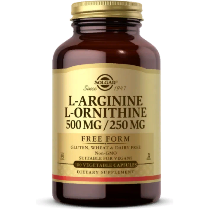 Solgar L-Arginine and L-Ornithine (Солгар L-Аргінін + L-Орнітин), 100 капсул