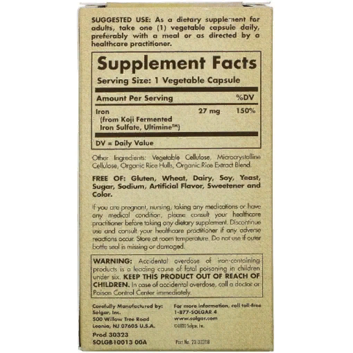 Solgar Koji Iron (Солгар Железо коджи ферментированное) 27 mg 30 капсул